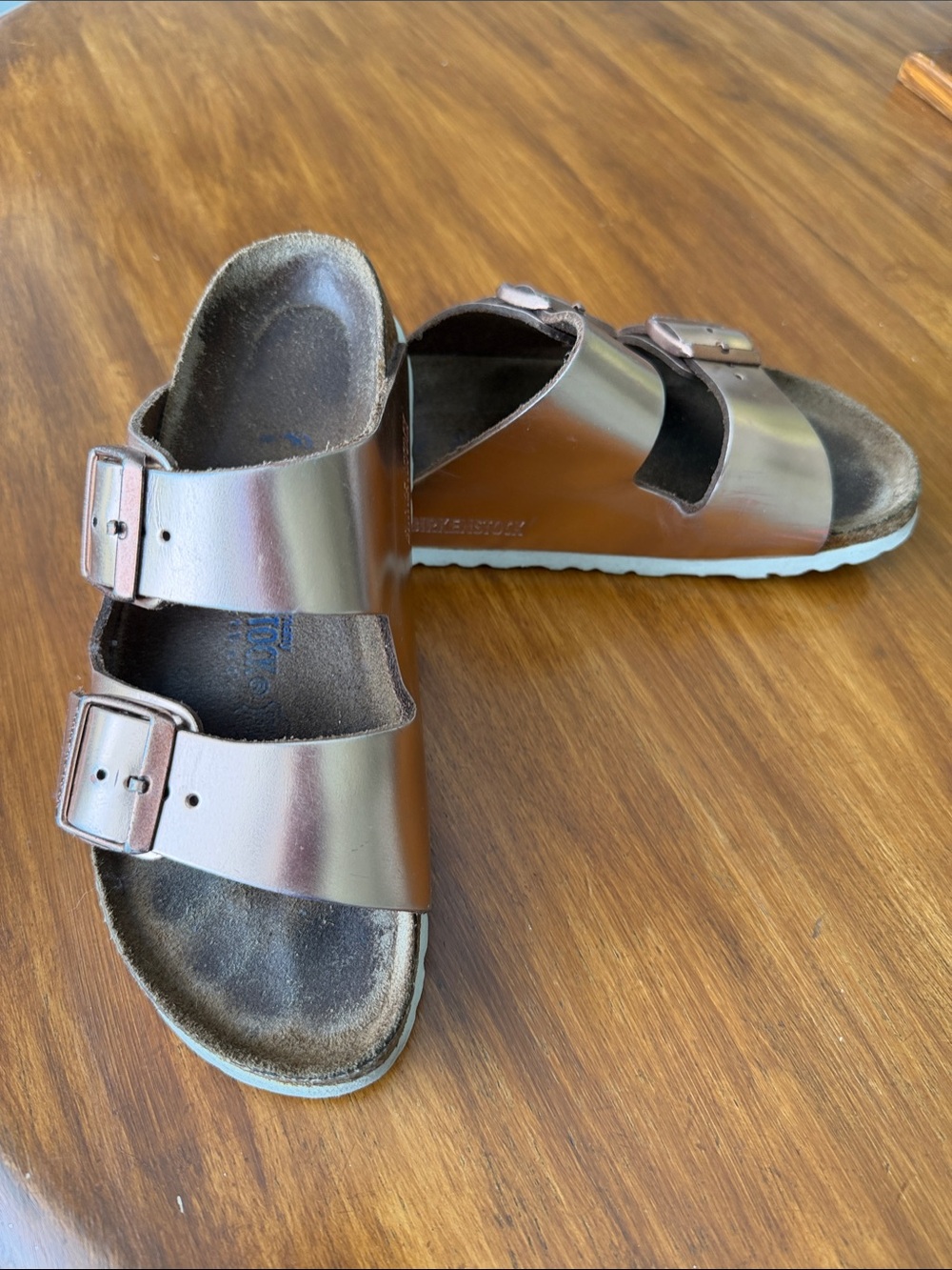 Birkenstock Metallic Rose Gold Double-Buckle Slide Sandals